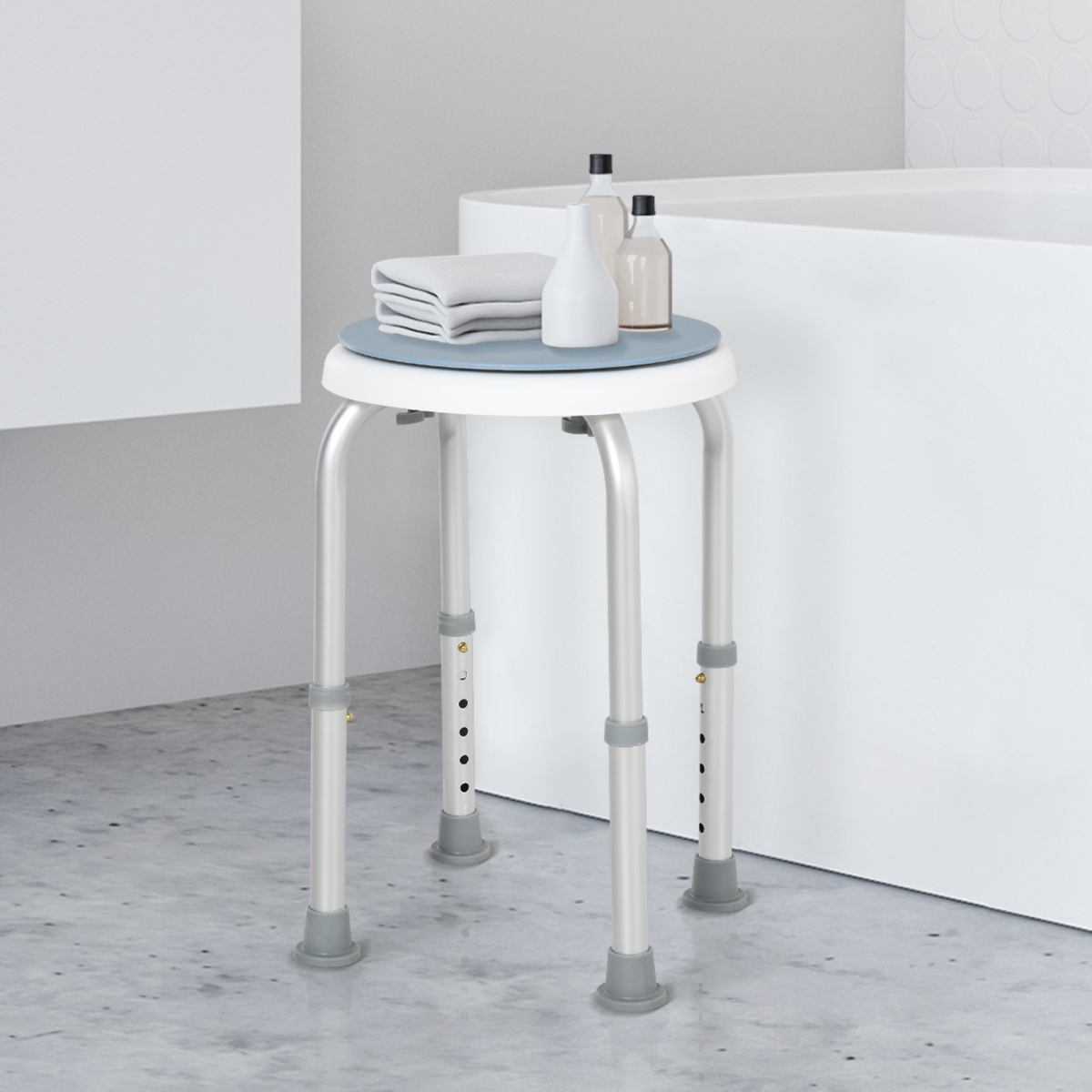HOMCOM 360 Degree Swivel Seat Bath Shower Stool – Adjustable Height Aluminium Backless Stool, 135kg Capacity