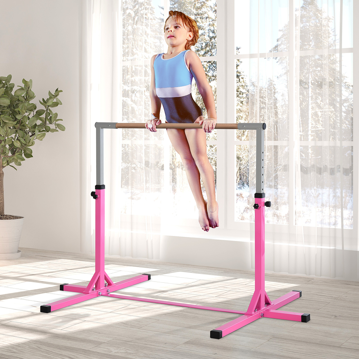 HOMCOM Adjustable Kids Gymnastics Horizontal Bar, 92-150cm – Steel Frame Home Gym Training Bar