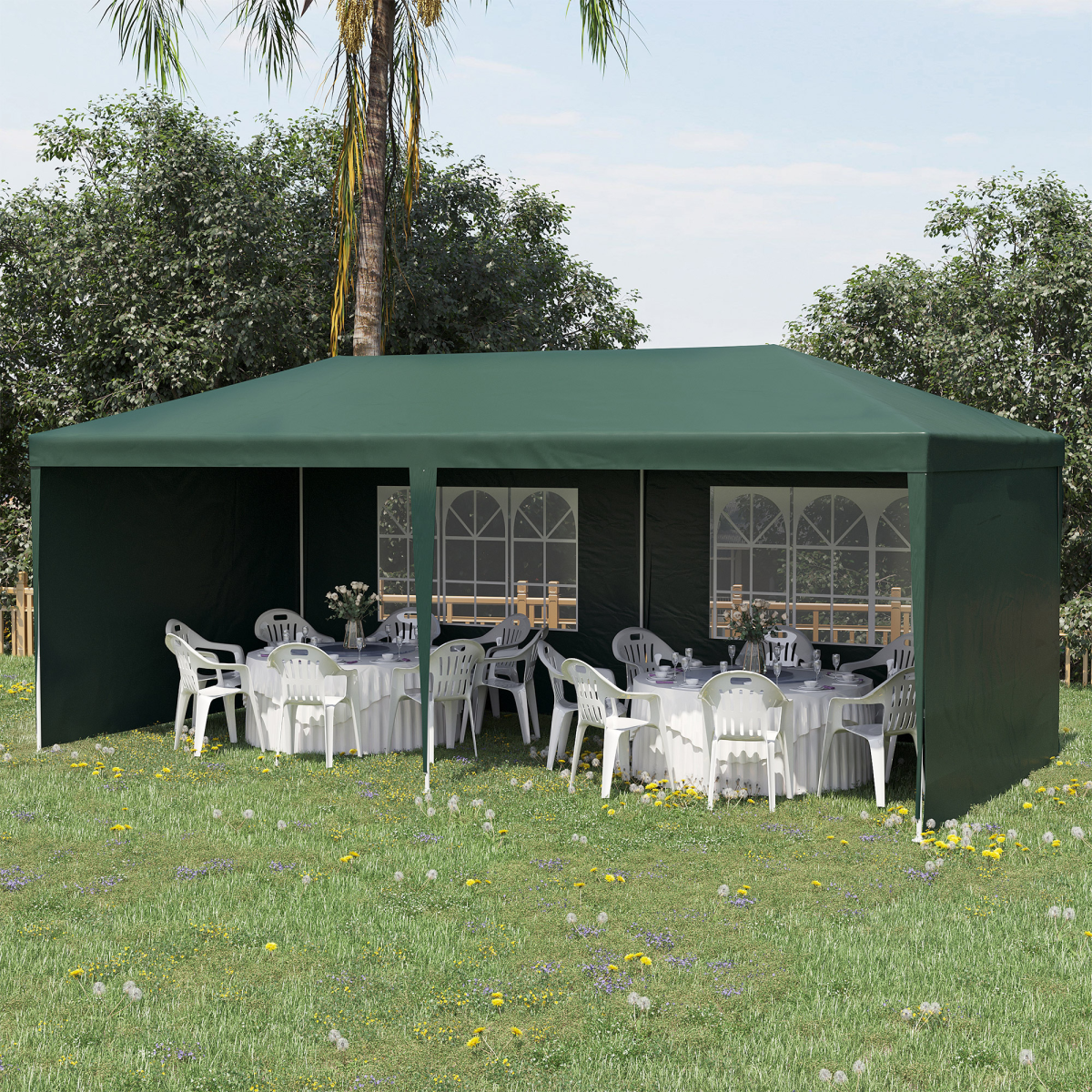 Outsunny 6m x 3m Garden Gazebo Marquee with 2 Windows & UV-Resistant Canopy – Party Tent, Green