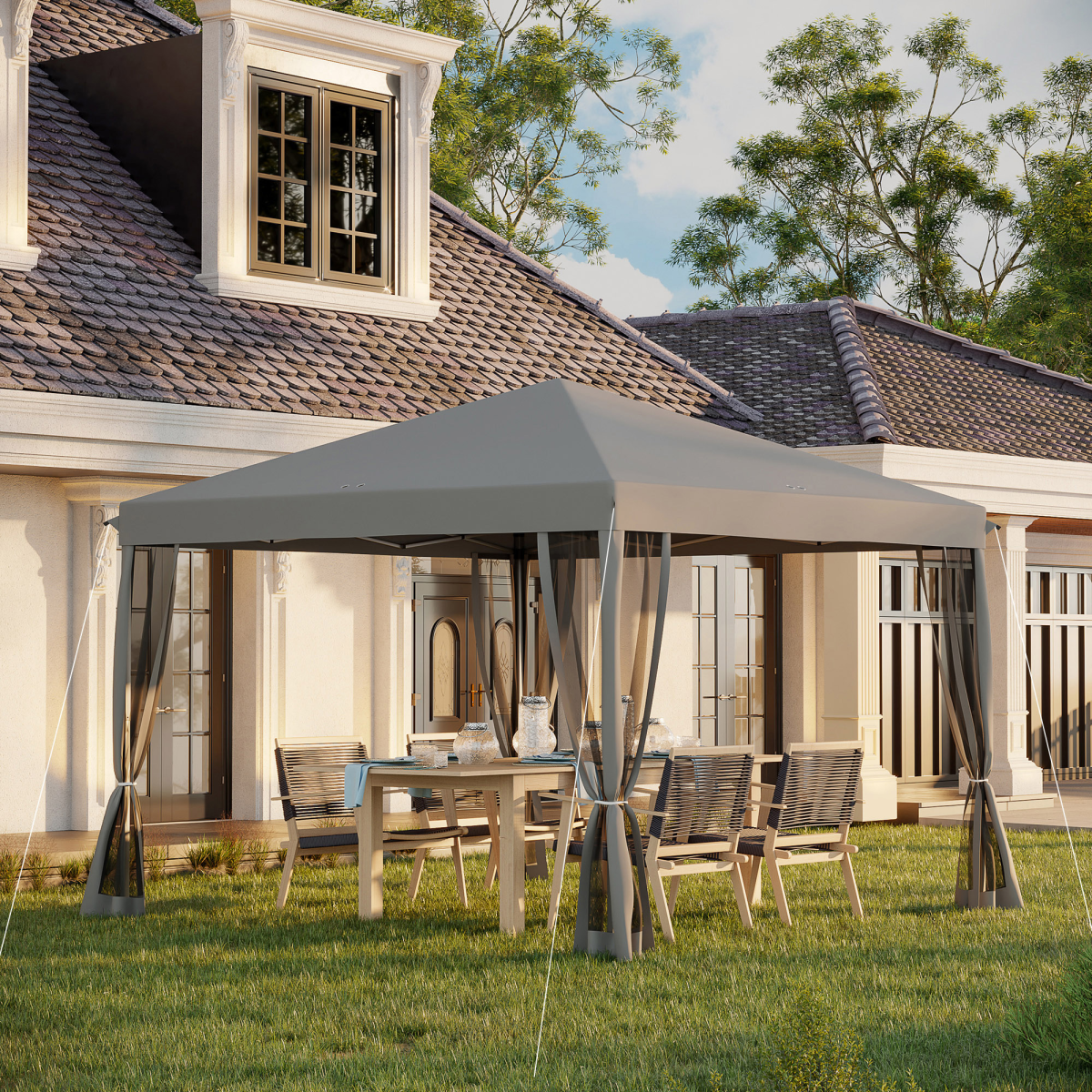 Outsunny 3x3m Heavy Duty Pop Up Gazebo with Removable Mesh Sidewalls & Carry Bag – Event Party Tent, Grey