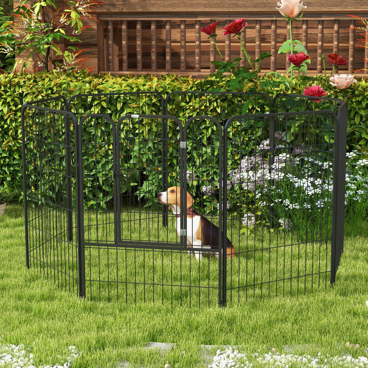 Pawhut 8-Panel Metal Pet Playpen for Dogs and Puppies – Folding Indoor and Outdoor Run Fence with Lockable Door