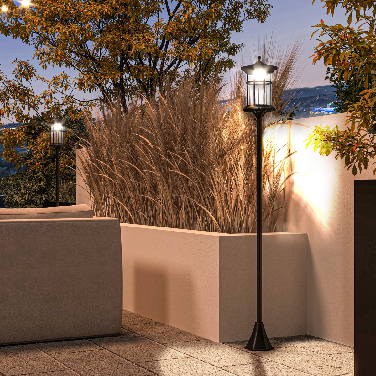 Outsunny Set of 2 Solar LED Outdoor Post Lights, IP44 Waterproof – Garden Pathway Lamps, Cool White, Black