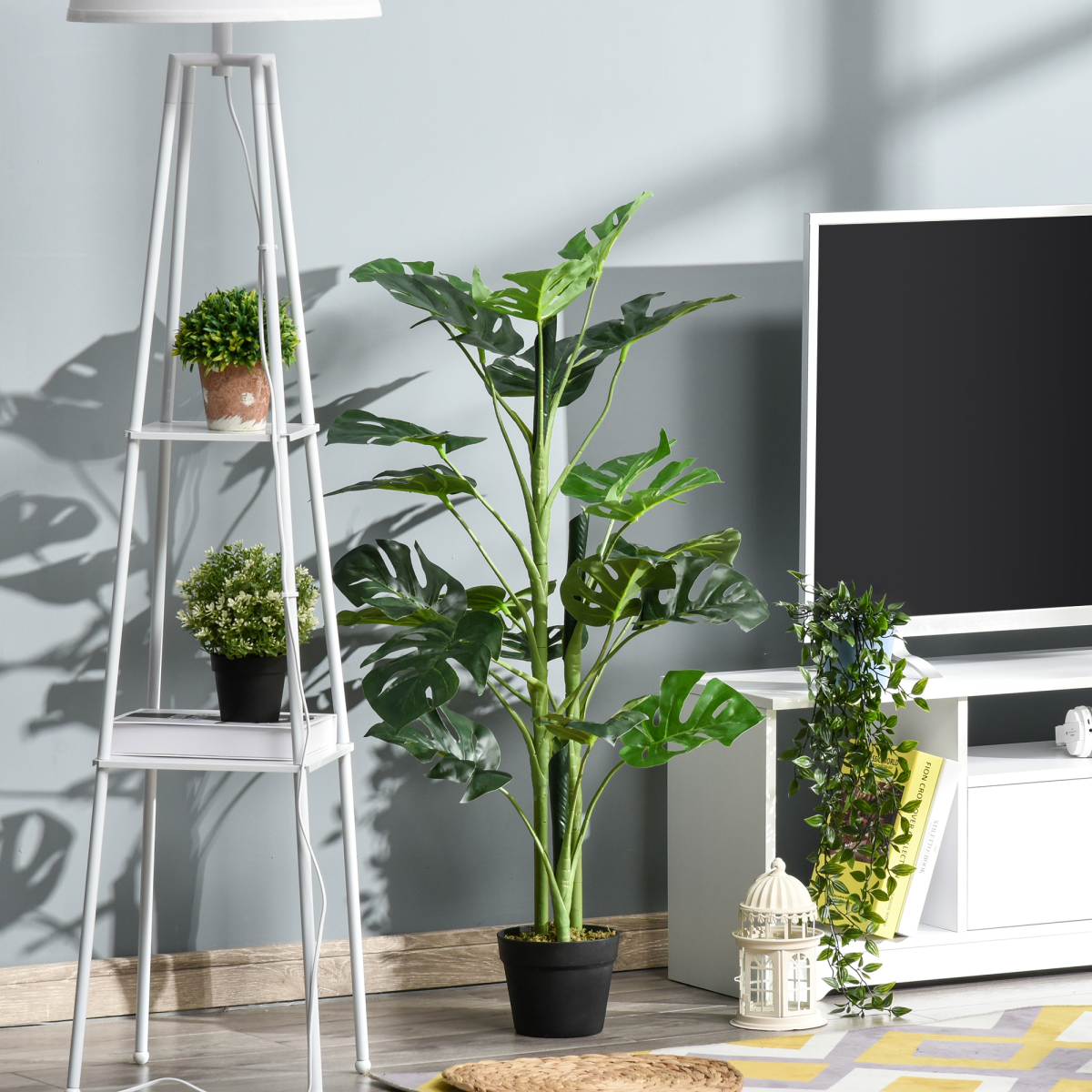 Outsunny Artificial Monstera Tree with 21 Bendable Leaves and Pot – Indoor Outdoor Palm Plant, 1m