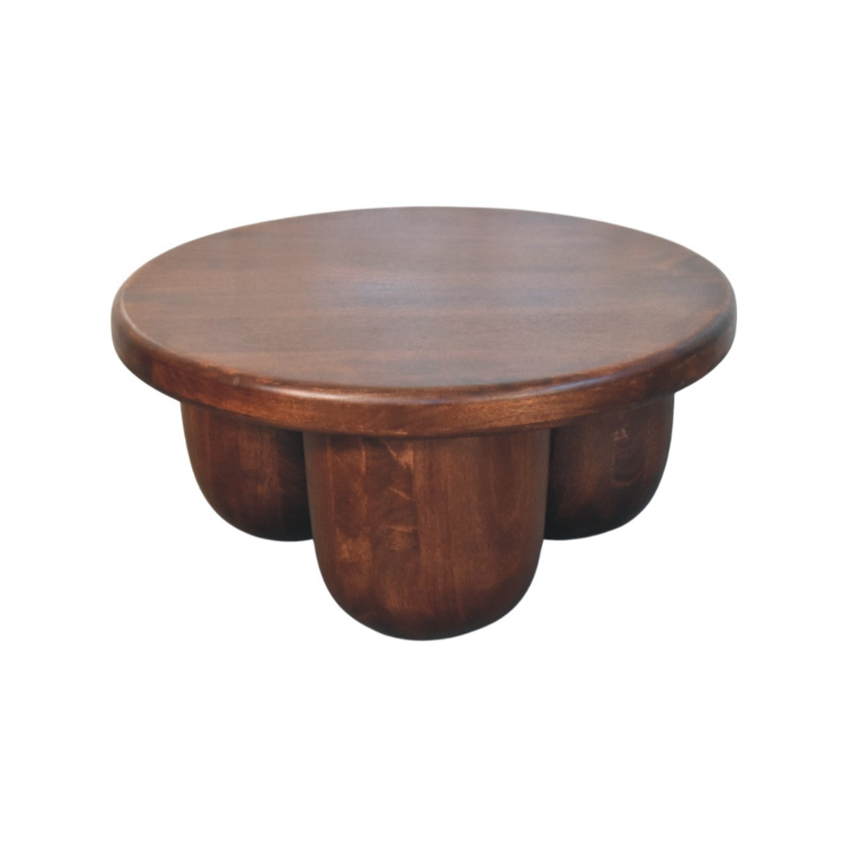 Artisan Furniture Clara Sculpted Solid Mango Wood Coffee Table with Pillar Legs – Winewood Oak, Brown