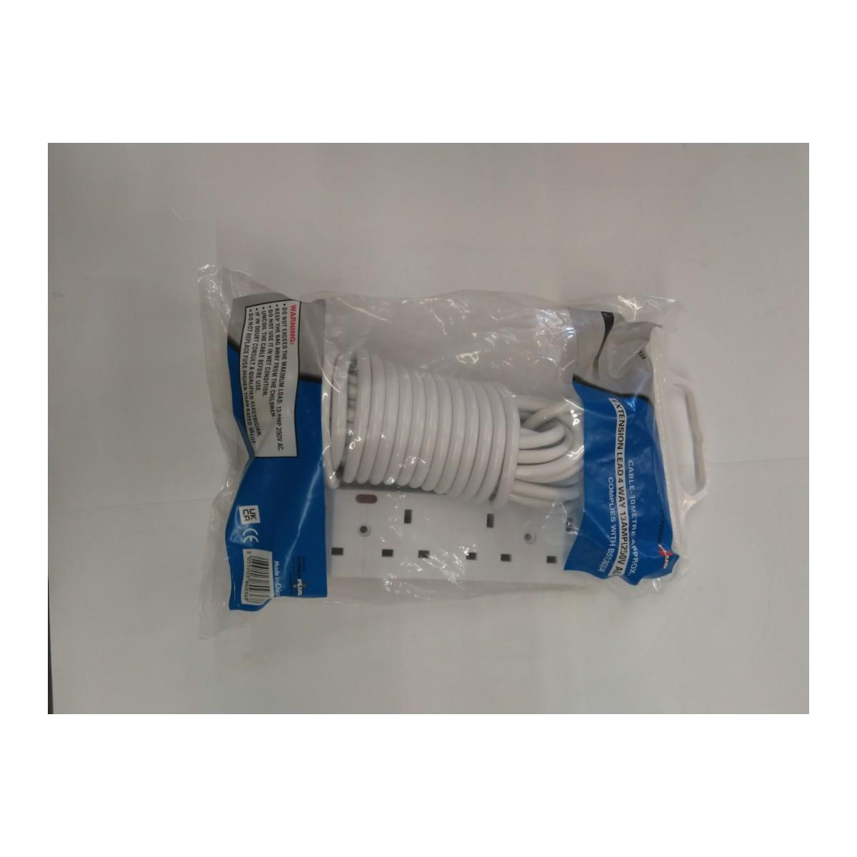 Power Plus 4 Way 10 Metre Extension Lead with 13 Amp 240V AC Rating – Long-Reach Mains Power