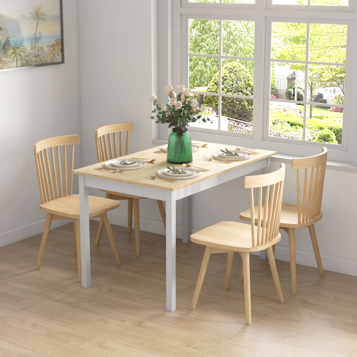 HOMCOM Farmhouse Kitchen Dining Table with Sturdy Wood Frame – Spacious Family Table