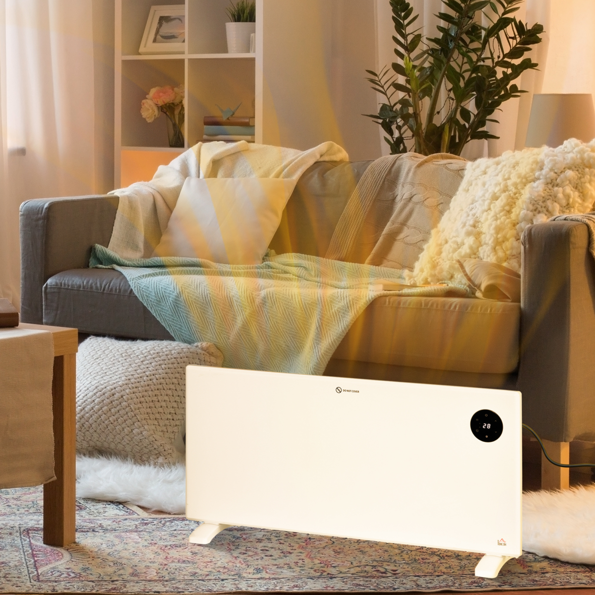 HOMCOM 2000W Electric Convector Heater with LED Display, Remote and Timer – Quiet Fan-Free Space Heater, White