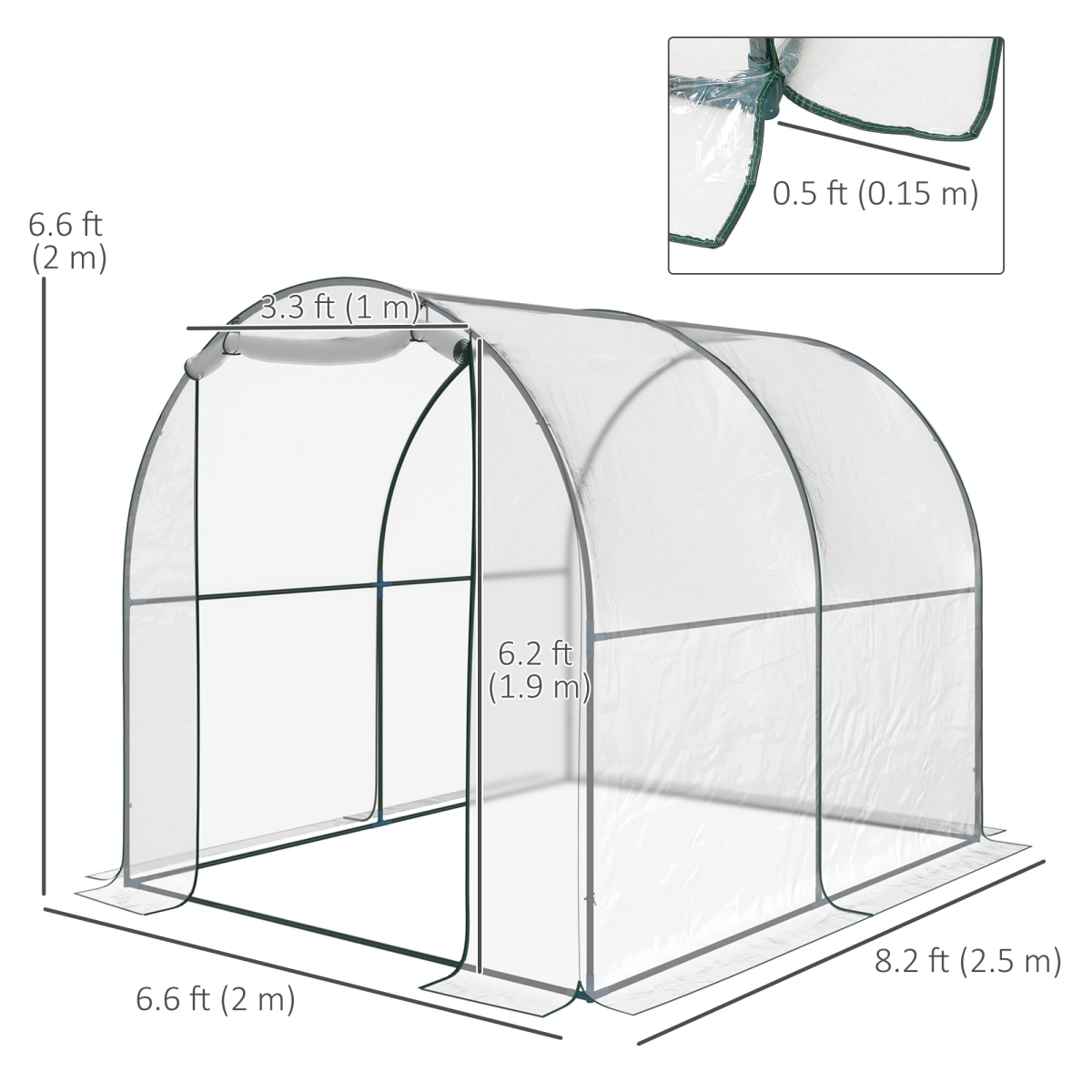 Garden Greenhouse with Roll-Up Zipped Door, 200W x 250D x 200H cm – Steel Frame, Transparent PVC Cover