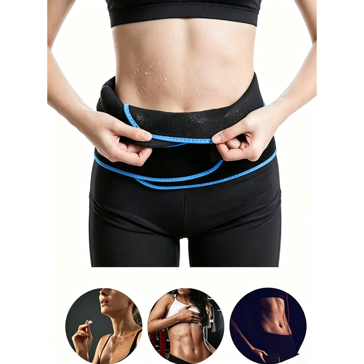 Waist Trimmer Belt with Phone Pocket – Adjustable Neoprene Workout Sweat Band, Blue & Black