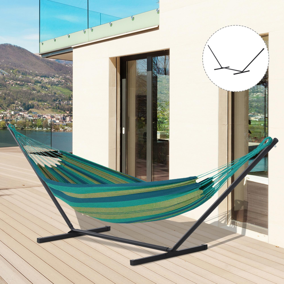 Outsunny 3.6m Metal Hammock Stand Frame Replacement, 120kg Capacity – Heavy-Duty Garden, Patio & Balcony Hammock Frame