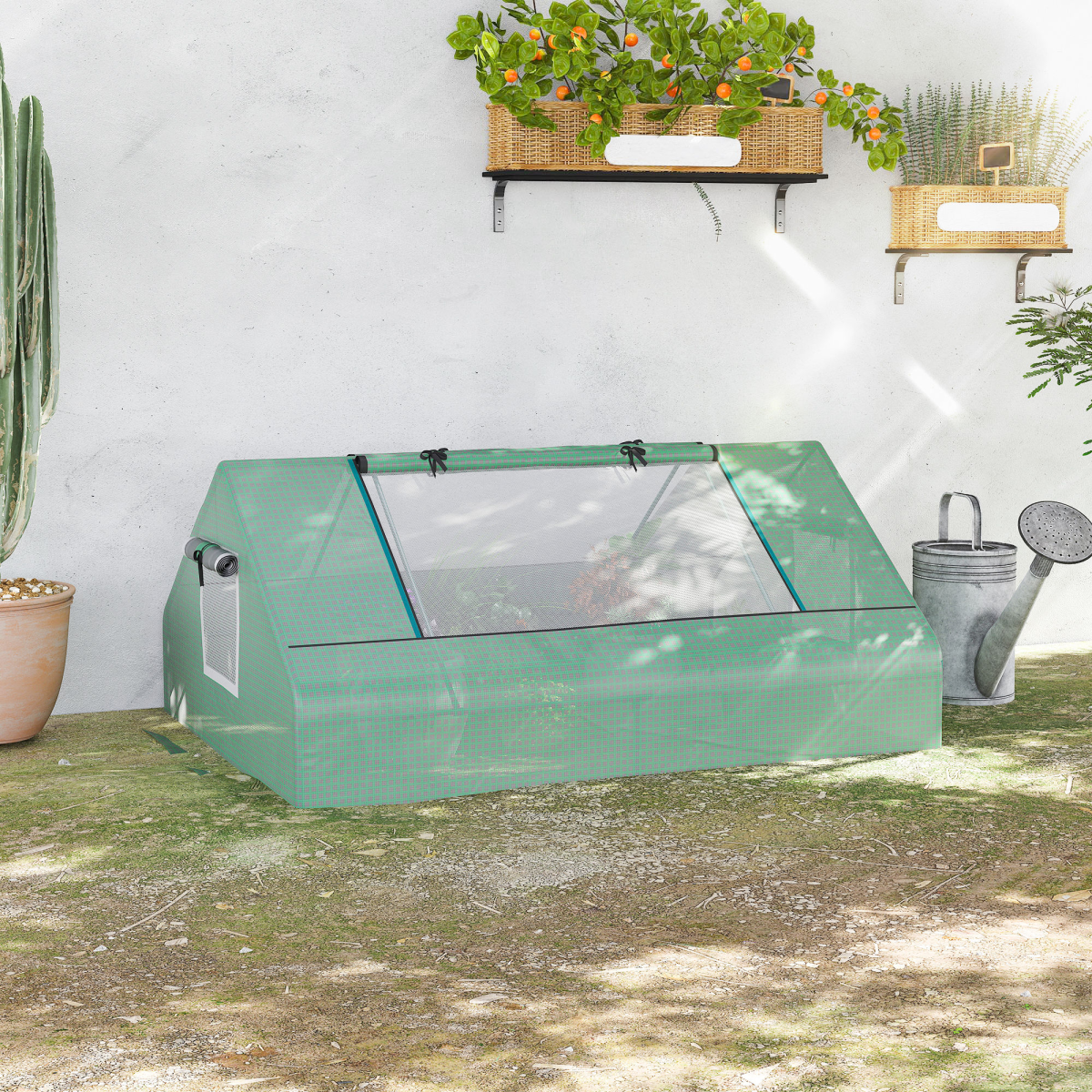 Outsunny Mini Portable Greenhouse with Zipped Windows & Door and Steel Frame – 180 x 140 x 80cm, Dark Green