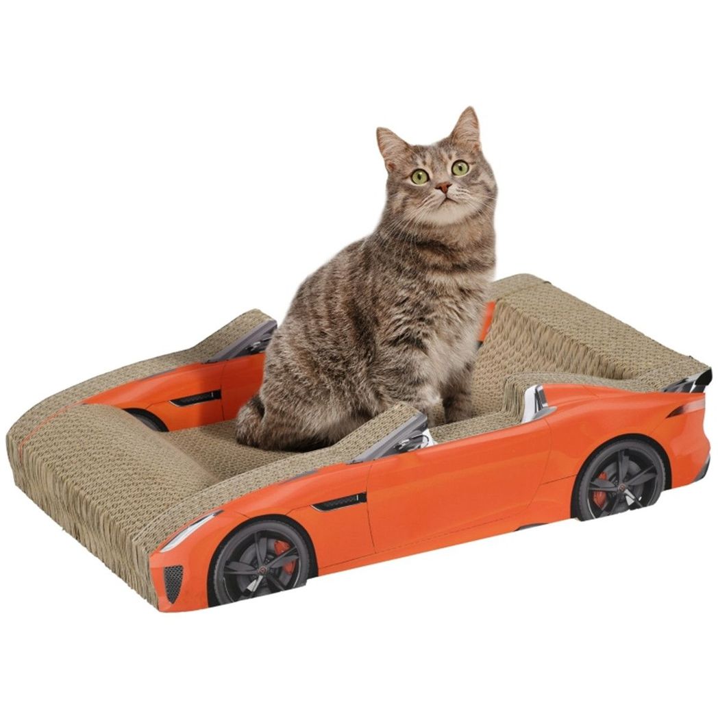 Cat Scratching Board with Catnip – Car-Shaped Corrugated Cardboard Cat Bed, Red