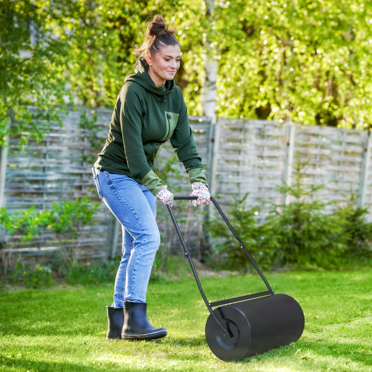 DURHAND Heavy Duty Steel Garden Lawn Roller, 46L Water or Sand Filled – Push or Tow Lawn Equipment