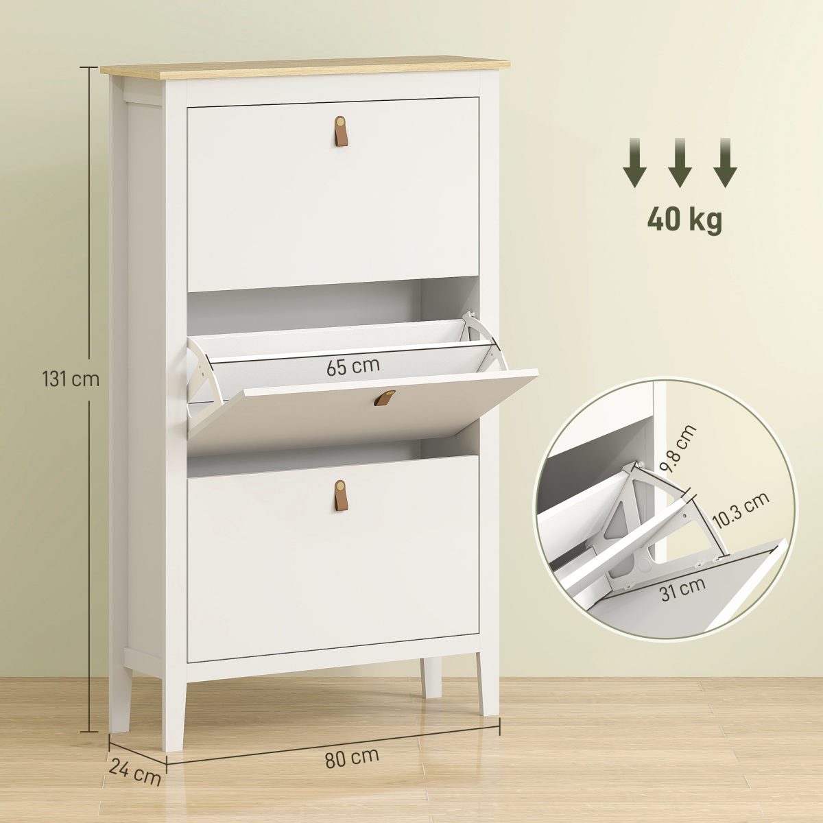 3-Drawer Shoe Cabinet with Flip Drawers for 21 Pairs – Slim Hallway Shoe Storage, White and Oak