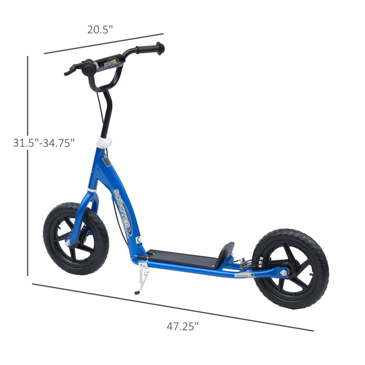 Kids Scooter with Adjustable Handlebars, Rear Brake and Non-Slip Footplate – Steel Frame Ride-On, Blue