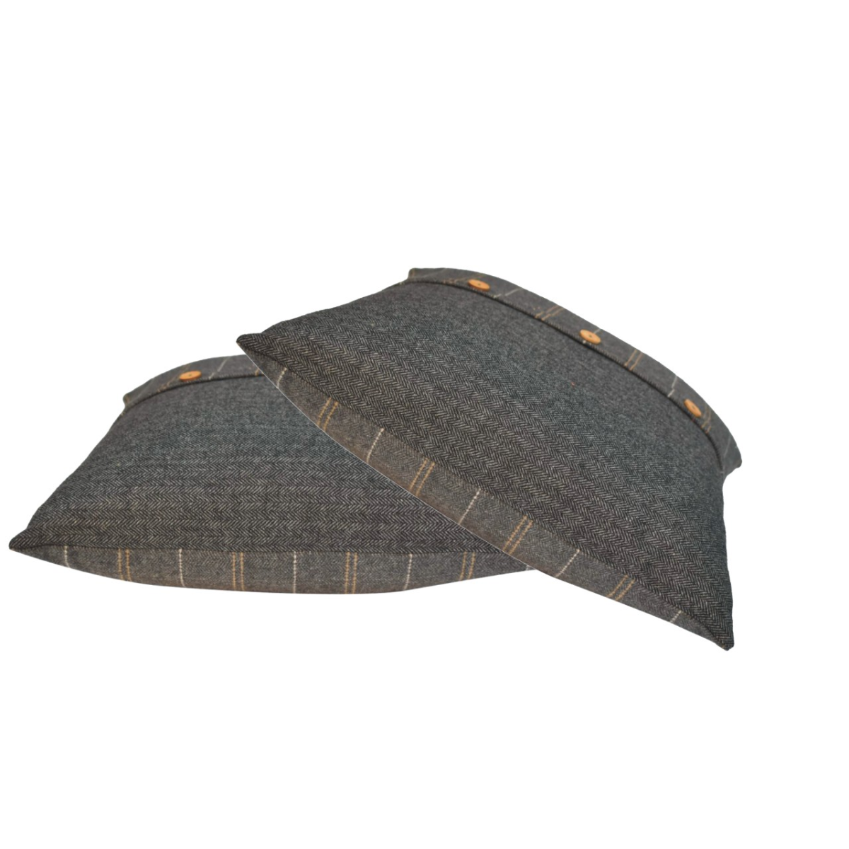 Artisan Furniture Quinn Pewter Tweed & Black Button Cushions, Set of 2 – Wool-Texture Scatter Cushions