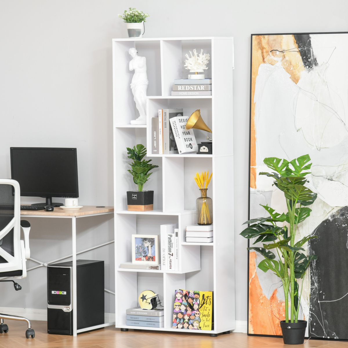 Multipurpose 8-Grid Decorative Bookshelf – Open Storage for Living Room, Bathroom & Kitchen, White