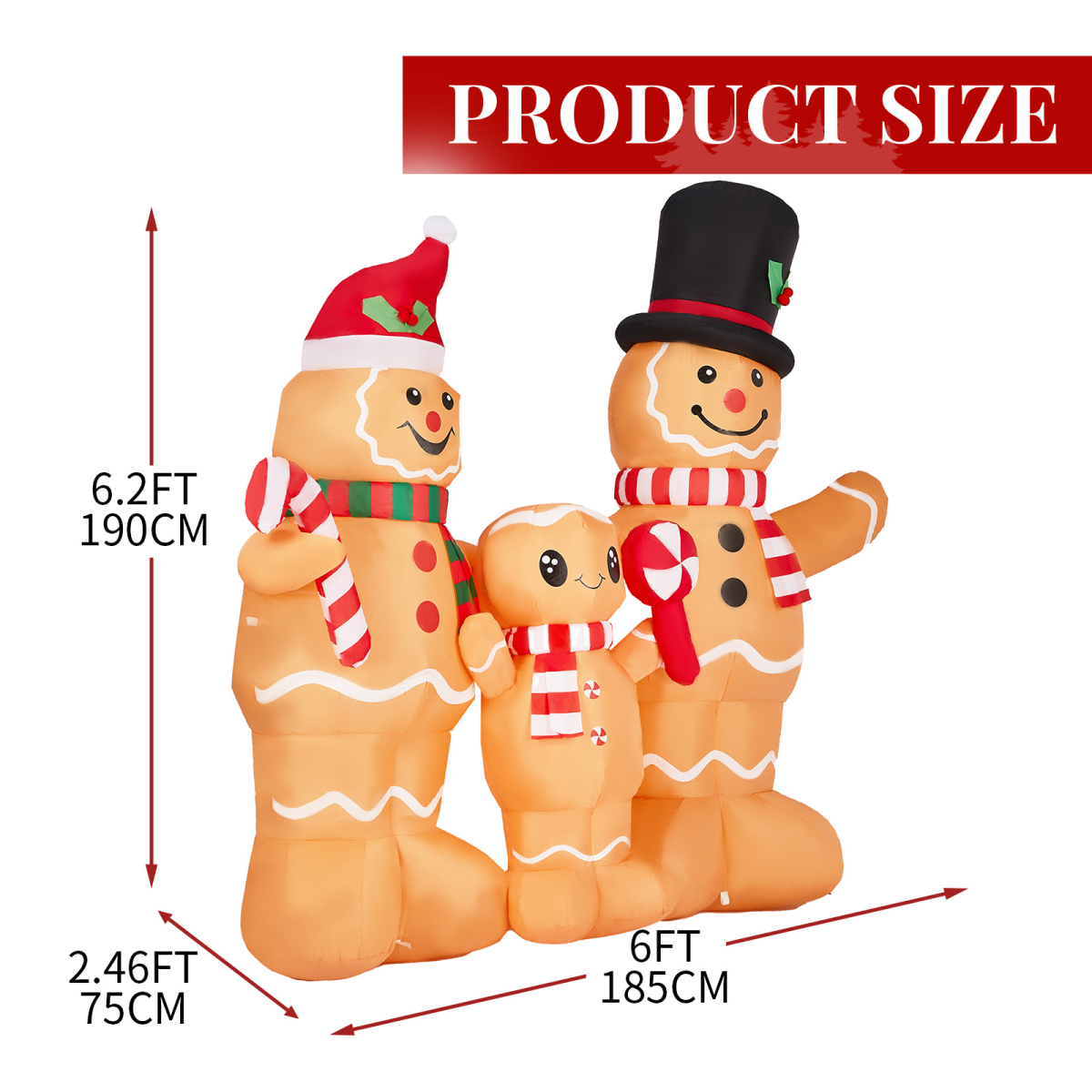 1.9m Inflatable Christmas Gingerbread Man Family with Warm White LEDs – Outdoor Decoration