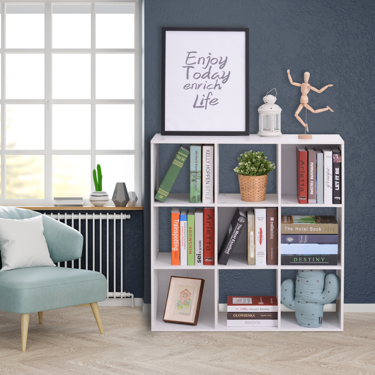 9 Cube Storage Unit Bookcase with Display Shelves, Chipboard – Versatile Home Organiser, White