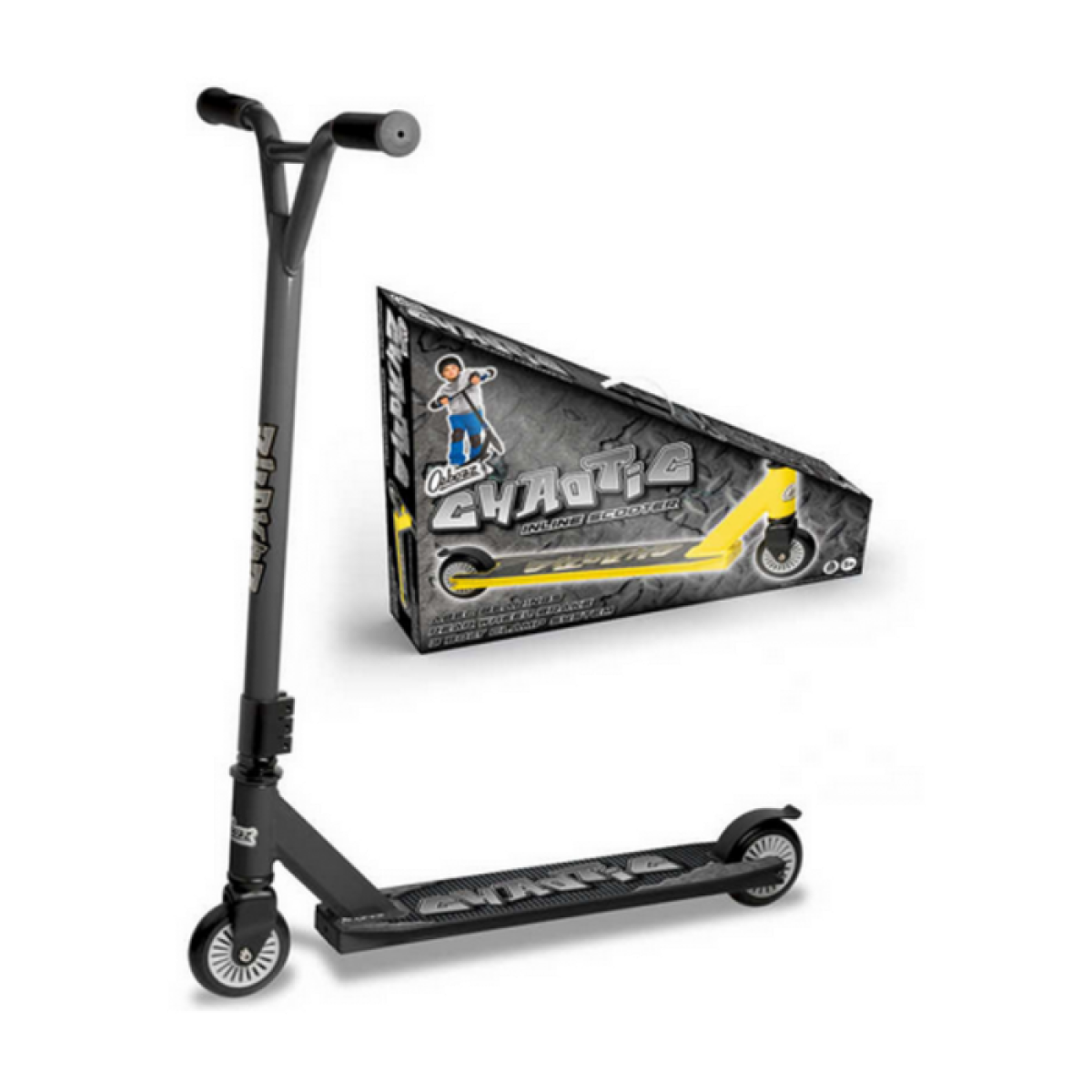 Ozbozz Torq Chaotic Kids Scooter with Y-Shaped Handlebar & Rear Brake – Black & Silver, Ages 5+