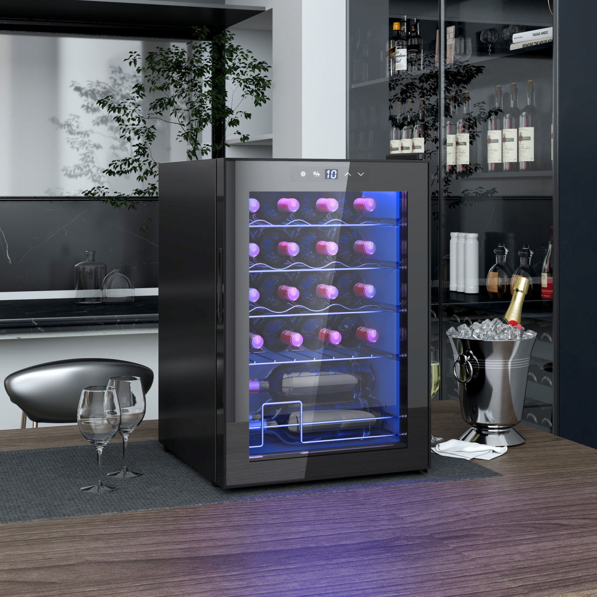 HOMCOM Freestanding 20 Bottle Wine Cooler Fridge with Glass Door & LED Light – Wine Storage
