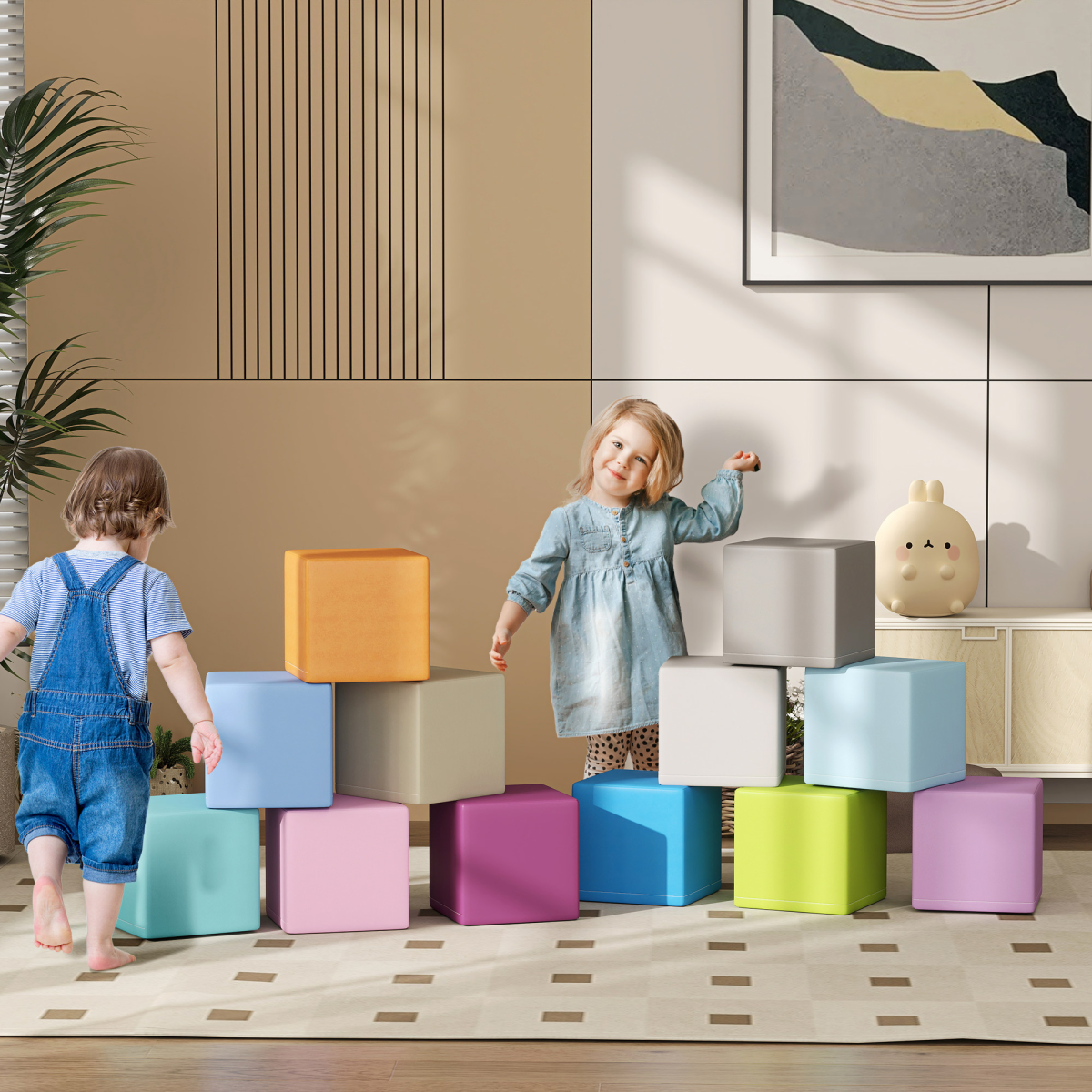 HOMCOM 12 Piece Soft Play Blocks for Toddlers – High-Density Foam Climbing and Crawling Toys, Multi-colour
