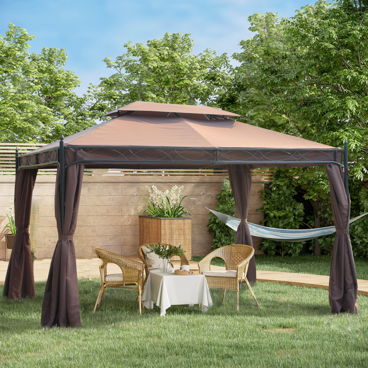 Outsunny 3x4m Metal Gazebo with Sidewalls – Garden Patio Canopy Shelter & Marquee Pavilion