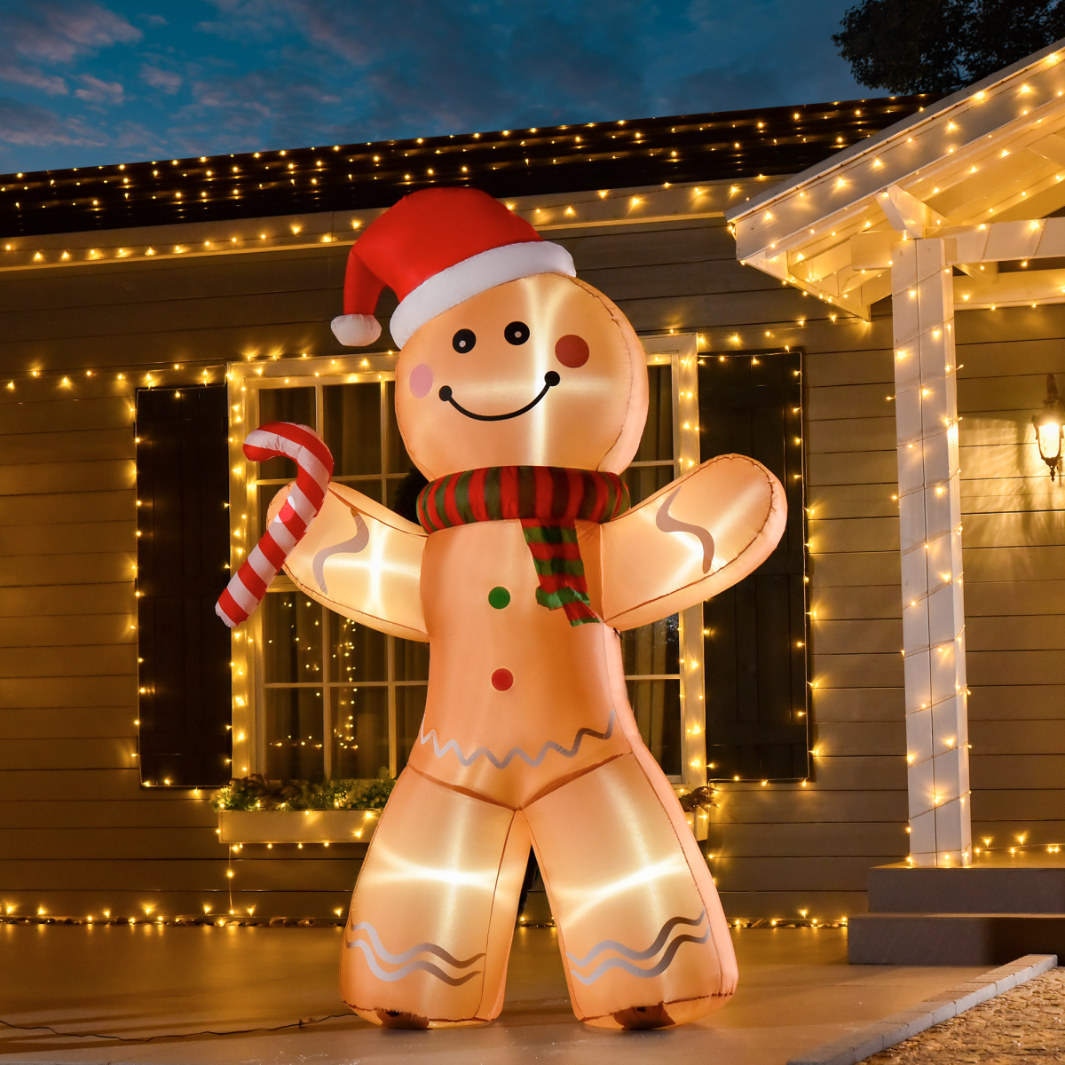 HOMCOM 8ft Inflatable Christmas Gingerbread Man with Internal Lights – Indoor Outdoor Festive Yard Decoration