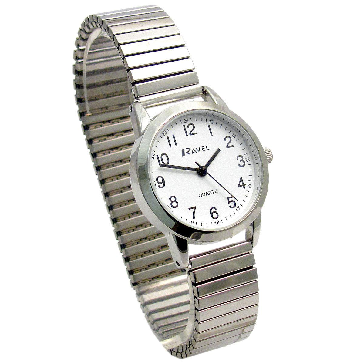 Ravel Ladies Bold Number Expander Bracelet Watch – White Dial, Gold Tone, 27mm, R0232.21.2