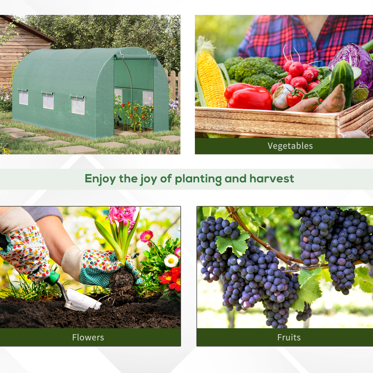 Walk-in Tunnel Greenhouse with 6 Windows & Zipped Roll-up Door – Steel Frame, 14.6 x 6.2 x 6.6ft, Deep Green