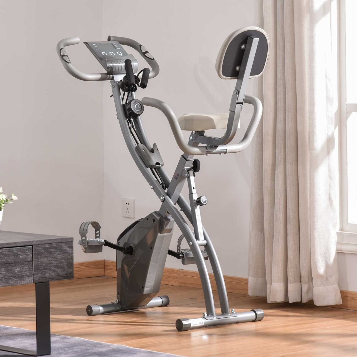 HOMCOM 2-in-1 Upright Exercise Bike with 8-Level Magnetic Resistance & Pulse Sensor – Home Cardio Trainer, Grey