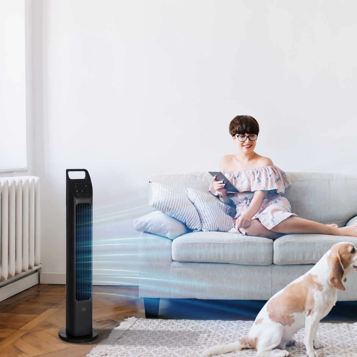 HOMCOM Oscillating Tower Fan with Remote Control & 4-Hour Timer – Slim Cooling for Home or Office