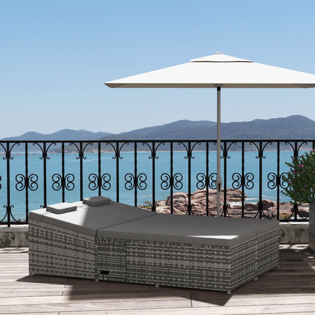 Outsunny Rattan Sun Lounger reclining position detail