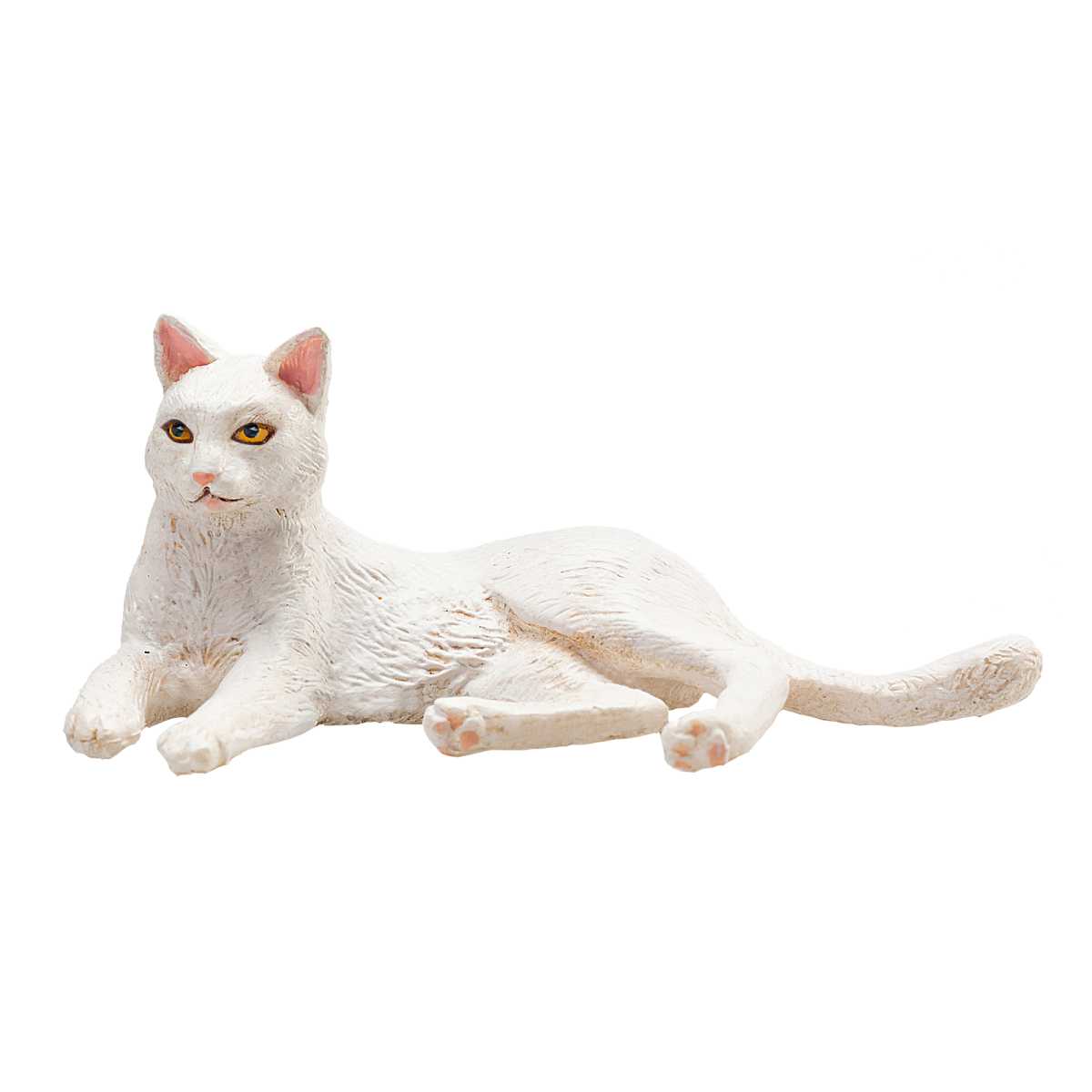MojoFun Lying White Cat Toy Figurine – Realistic Pet Animal Model