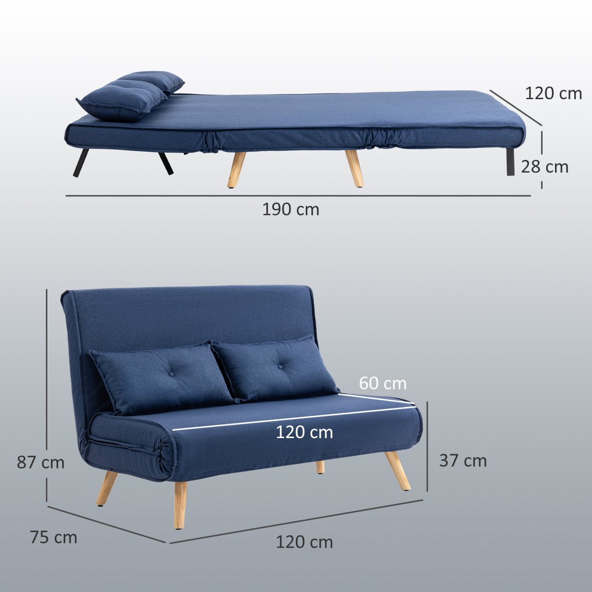 HOMCOM sofa bed with two pillows detail