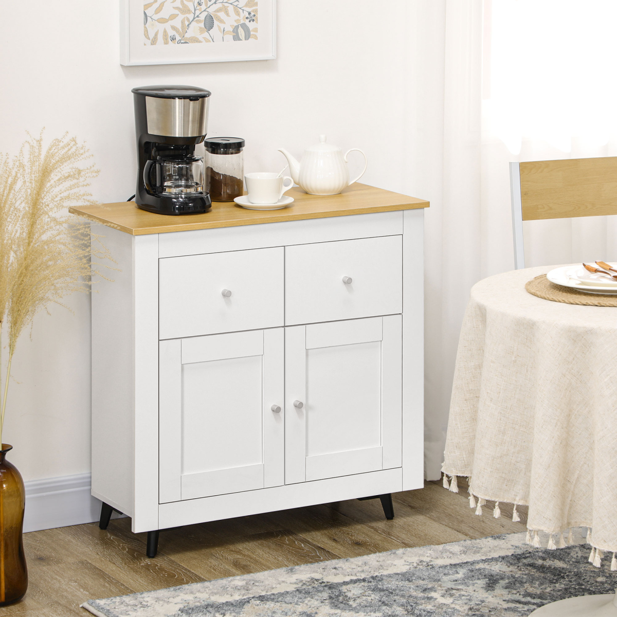 HOMCOM Freestanding Sideboard Kitchen Cupboard with Drawers & Cabinet – Large Tabletop Storage