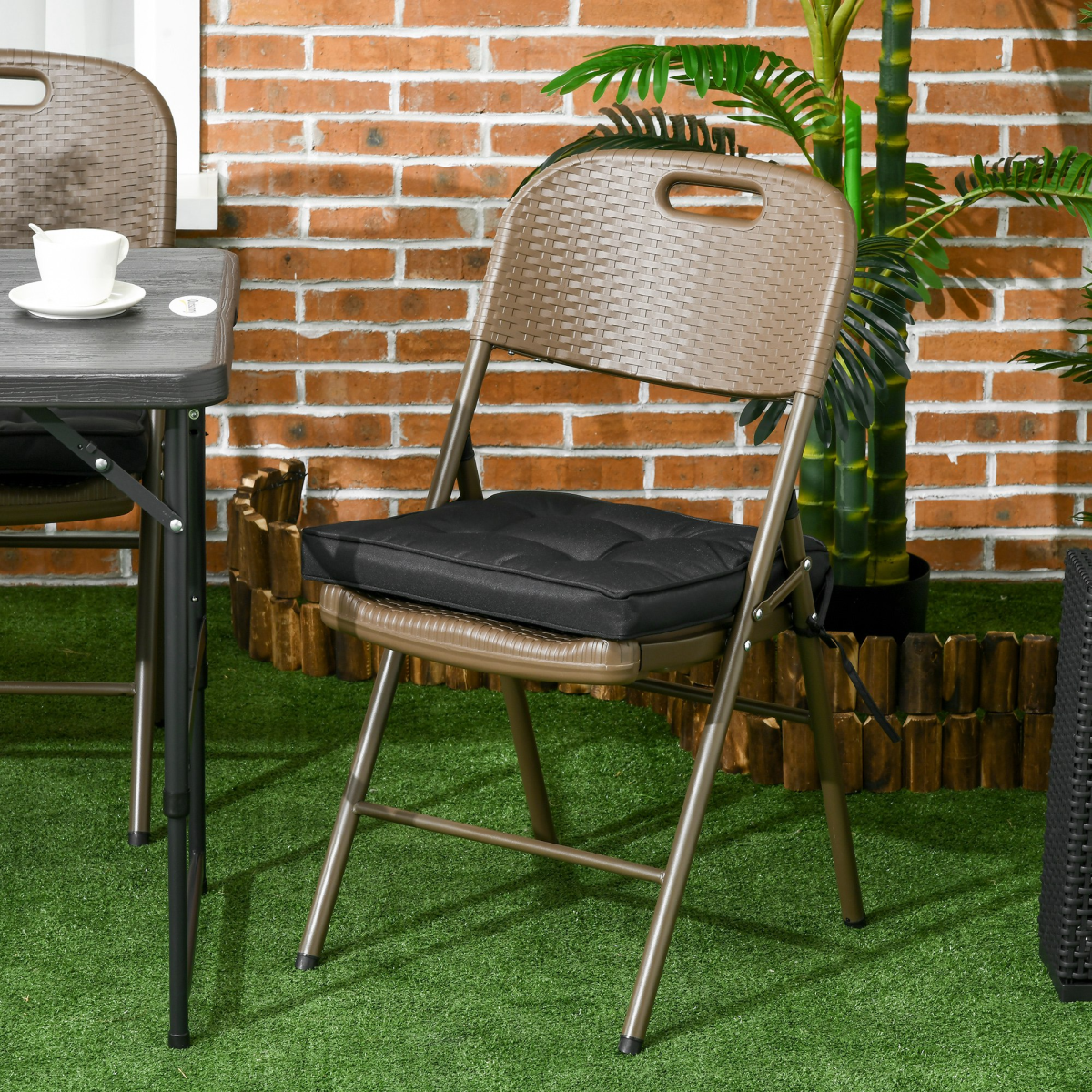 Outsunny Garden Seat Cushion with Ties – Replacement Outdoor Dining Chair Seat Pad, Black