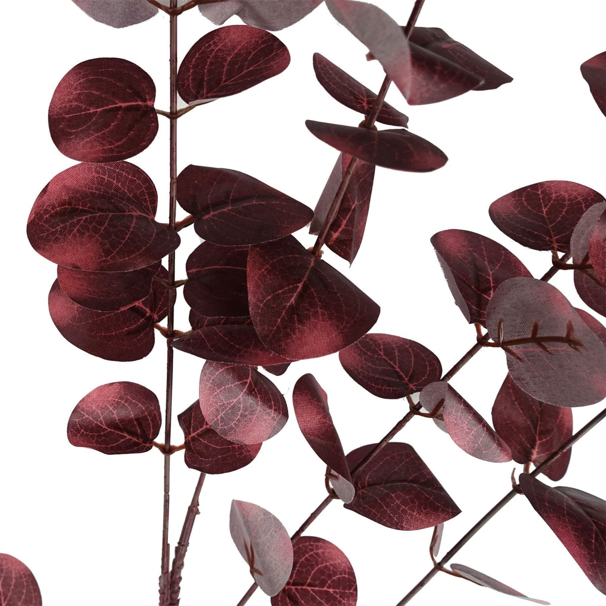 Artificial Burgundy Eucalyptus Foliage Stems, Pack of 6 – 100cm Realistic Silk Leaf Greenery