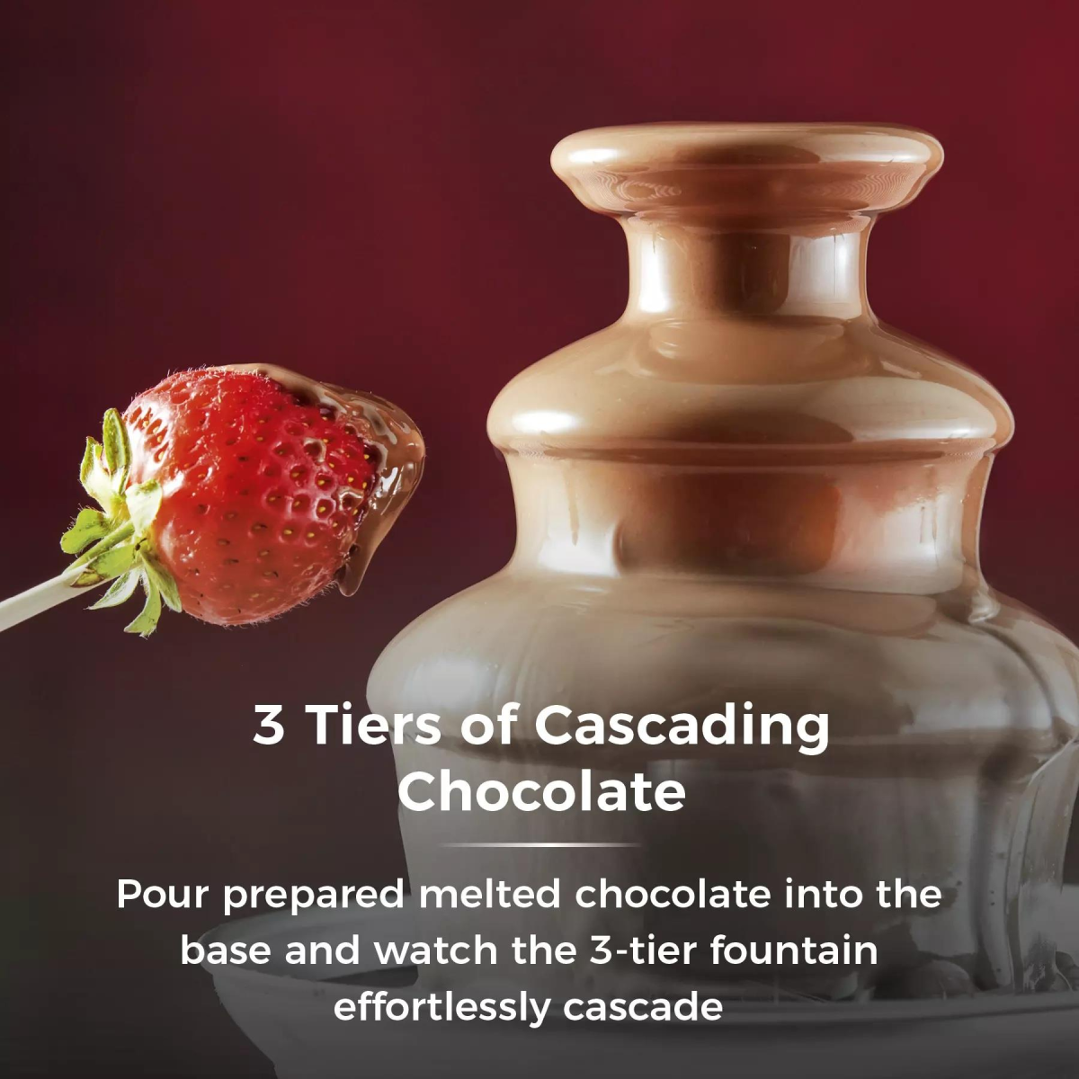 Tower Chocolate Fountain, 90W 3-Tier Electric Fountain with Heated Base – Party Dipping Fun, Red (T19051RD)
