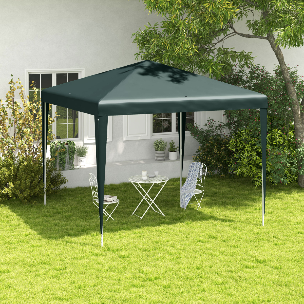 Outsunny Garden Gazebo Marquee Party Tent with Steel Frame, Ground Stakes and Guy Ropes – 2.7 x 2.7m, Green