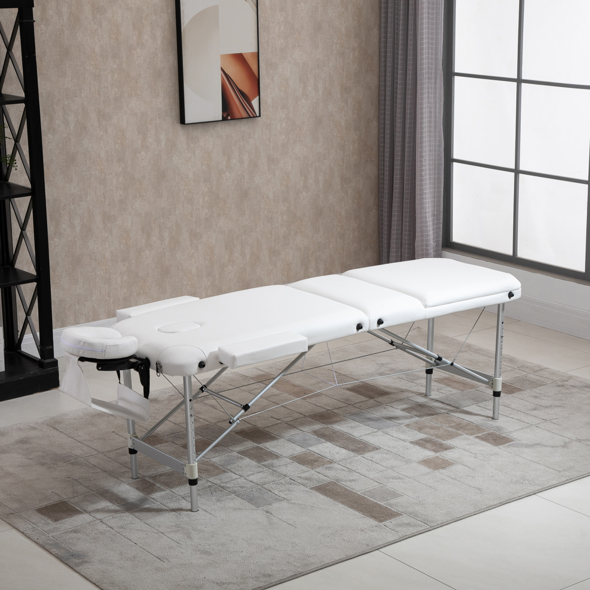 HOMCOM Folding PVC Leather Massage Table with Aluminium Frame & Removable Headrest – Adjustable Beauty Bed