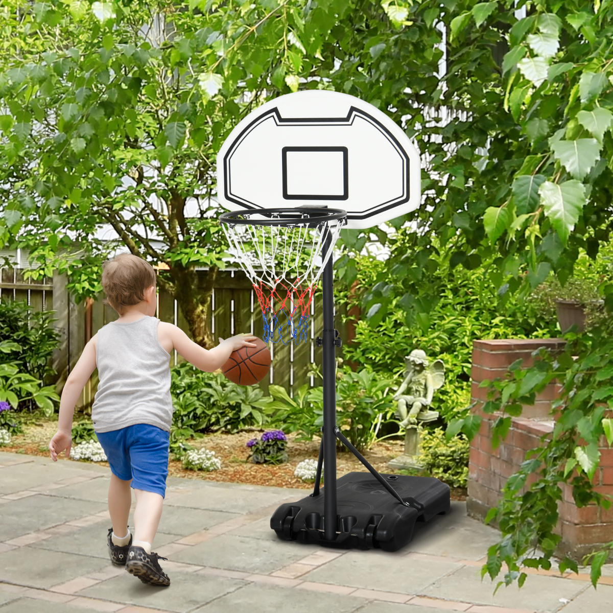 HOMCOM Poolside Basketball Hoop and Stand with Height-Adjustable Hoop 94-123cm, Water or Sand Fillable Base