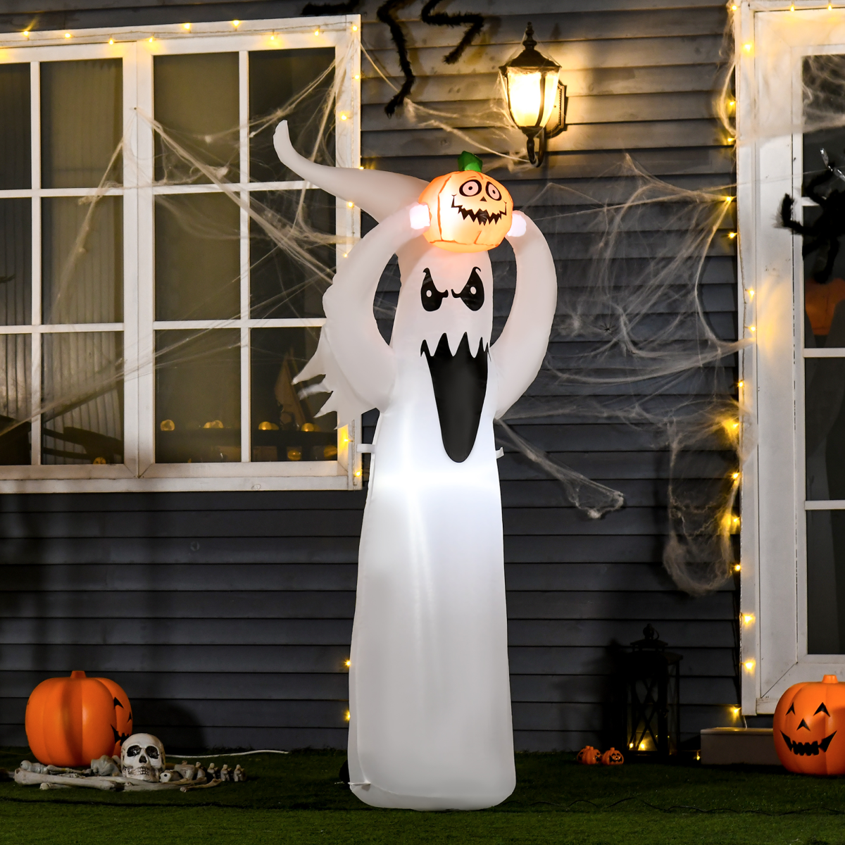 HOMCOM 6ft LED Halloween Inflatable Floating Ghost & Pumpkin – Outdoor Party Decoration, IP44