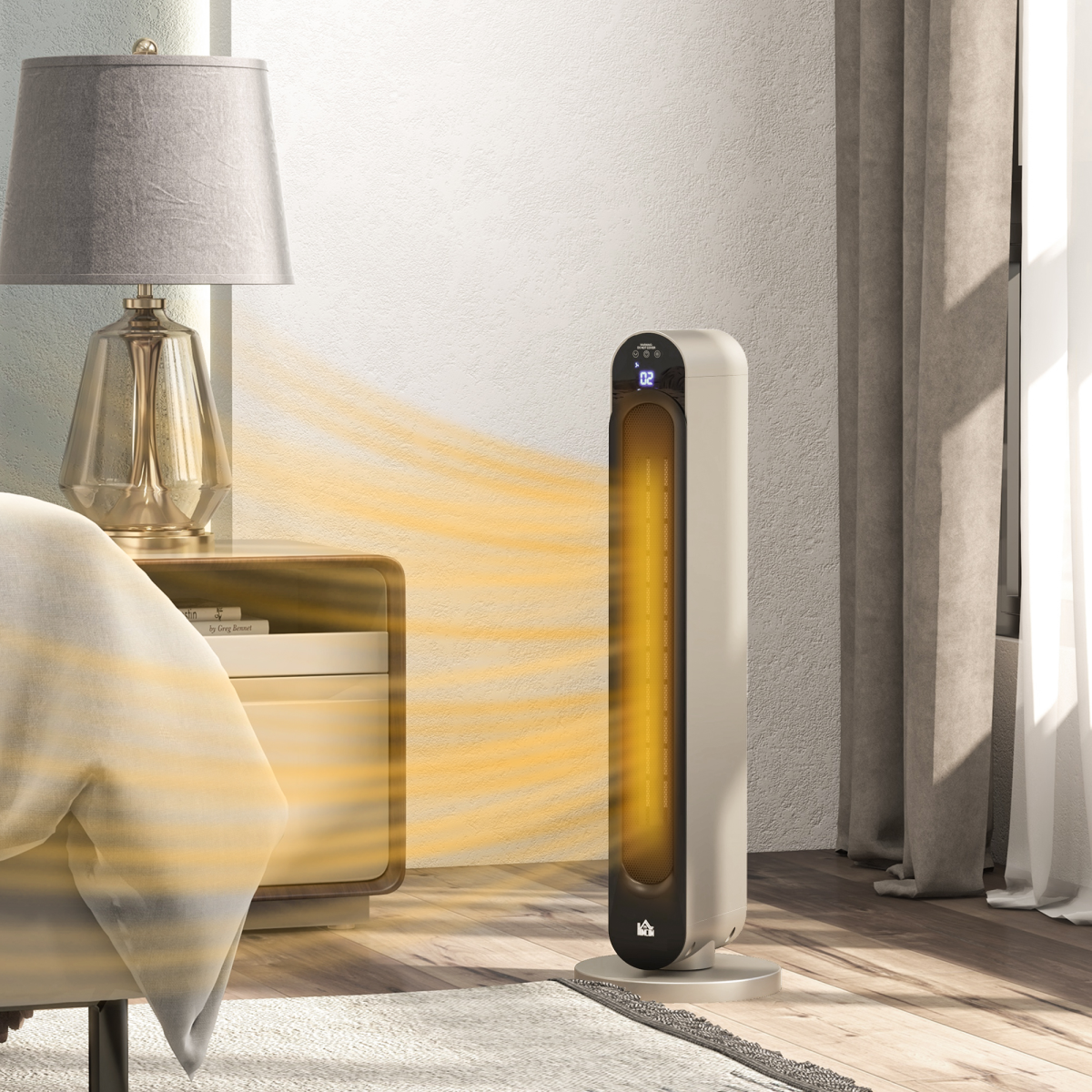 HOMCOM 2200W Ceramic Heater with Remote Control & 12-Hour Timer – Fast PTC Heating, Compact, Silver