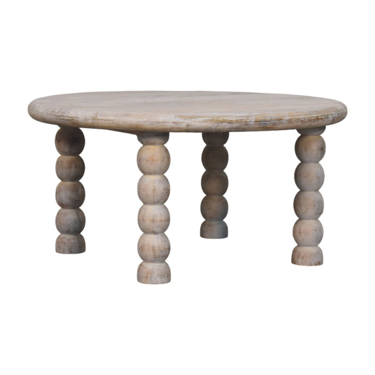 Artisan Furniture Solid Wood Spindle Coffee Table with Turned Legs & Round Top – Salted Oak Finish, Grey
