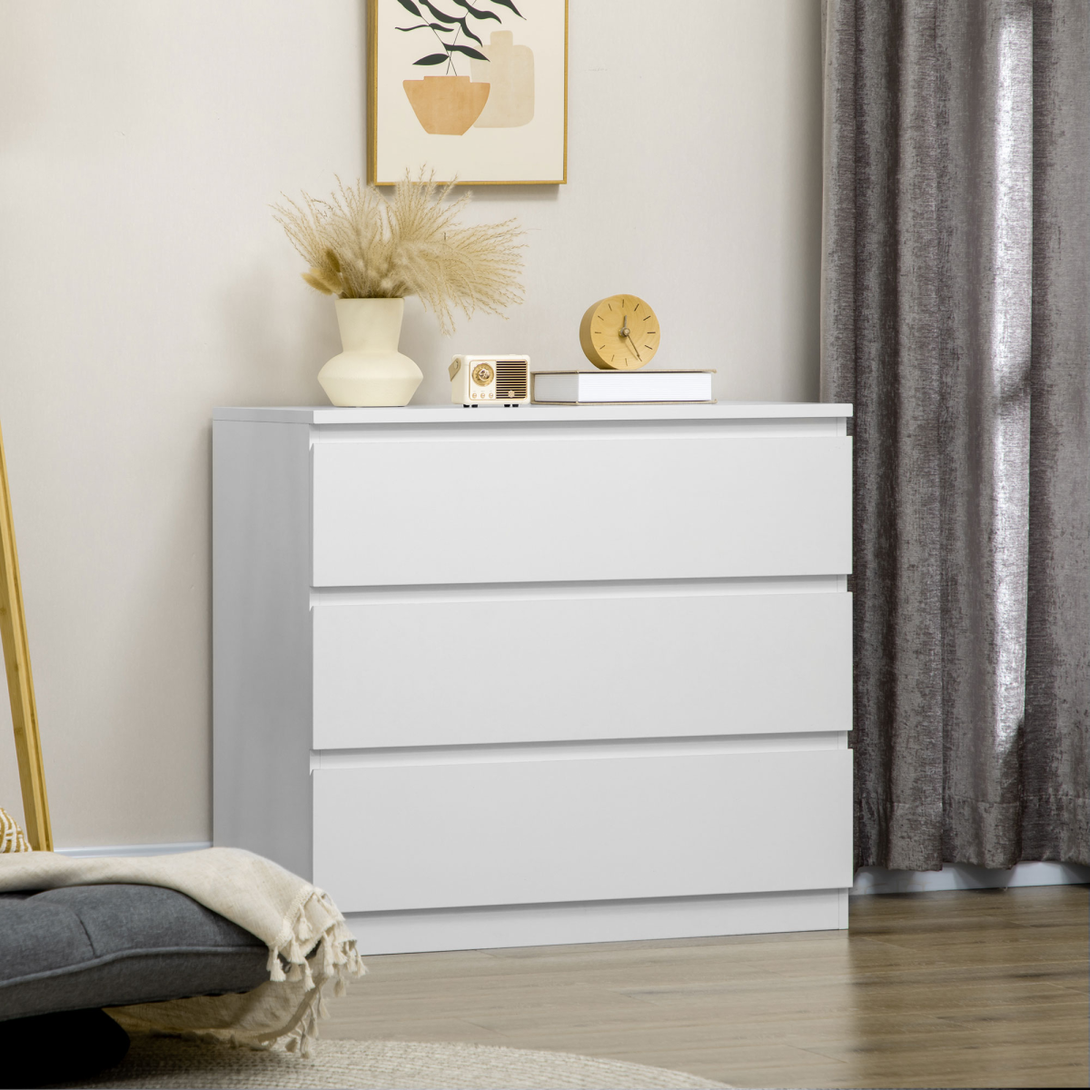 3-Drawer Chest of Drawers – Smooth-Running Bedroom Storage with Anti-Tip Fitting, White