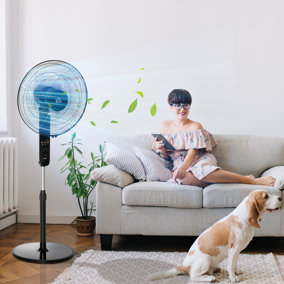 HOMCOM Oscillating Tower Fan with Remote Control, 3 Speeds & 7.5-Hour Timer – Slim Standing Cooler