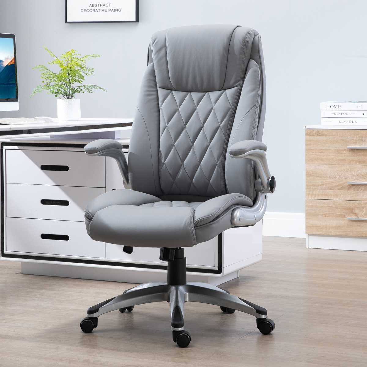 Vinsetto High Back Executive Office Chair with Headrest, Rocking Function & PU Leather – Grey