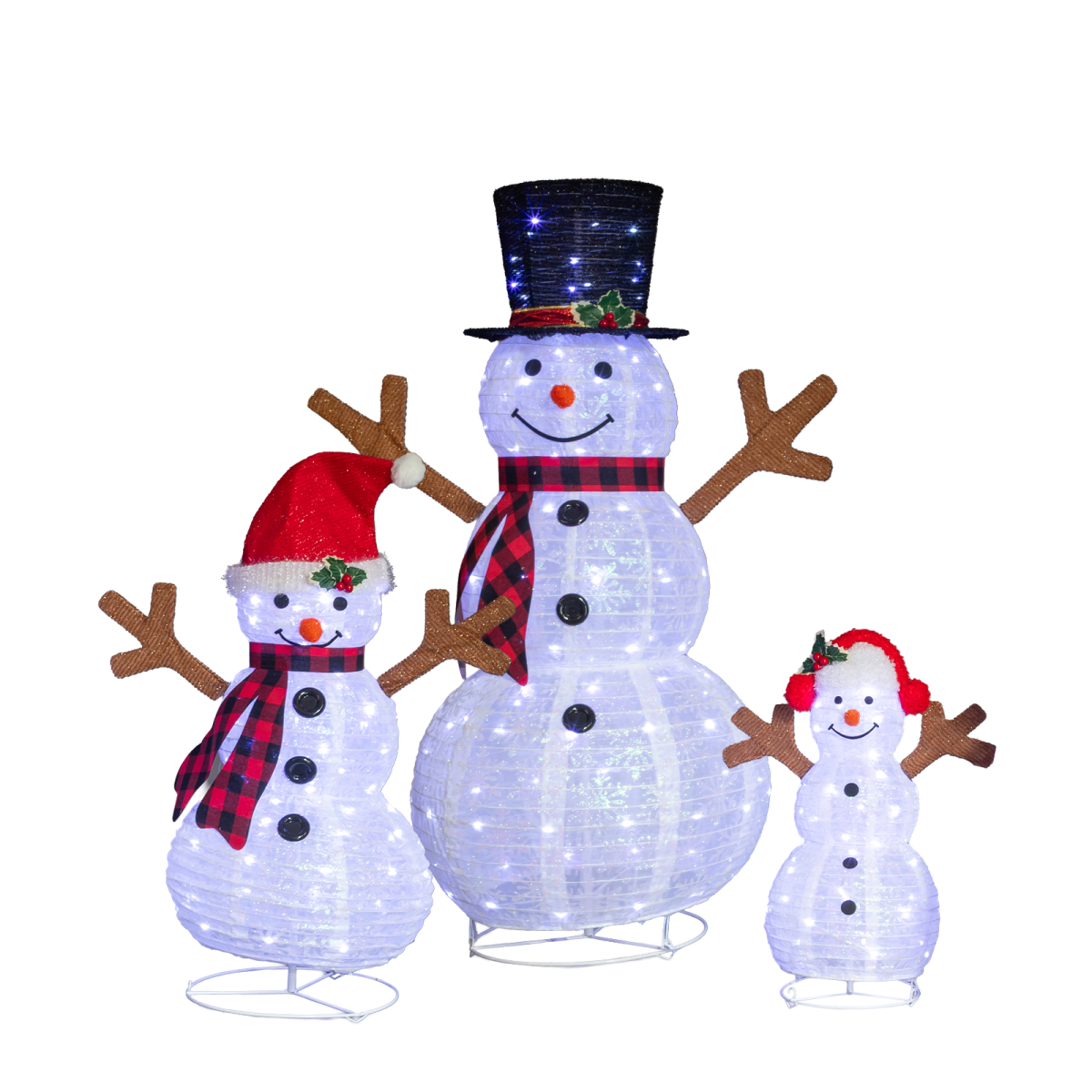 Set of 3 Lighted Snowman Family Christmas Decorations with 270 White Lights – Indoor & Outdoor Display