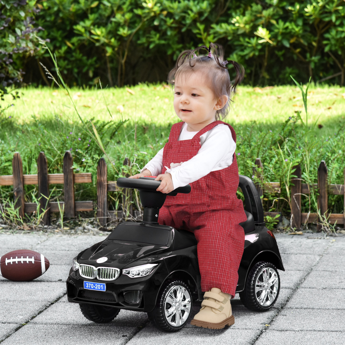 HOMCOM Ride-On Car for Toddlers with Steering Wheel, Horn & Under-Seat Storage – Foot-to-Floor Slider, Black